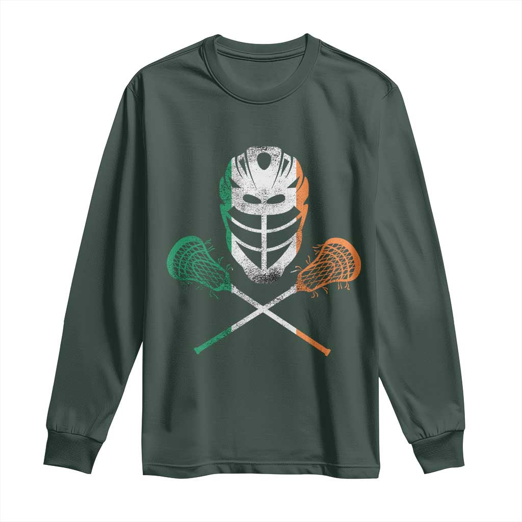 Ireland Lacrosse Long Sleeve Shirt Irish Flag Ireland TS10 Dark Forest Green Print Your Wear