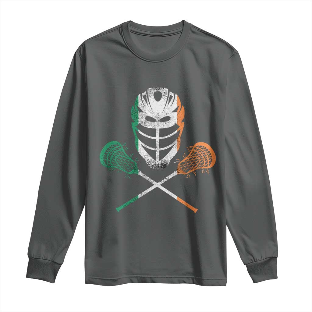 Ireland Lacrosse Long Sleeve Shirt Irish Flag Ireland TS10 Dark Heather Print Your Wear