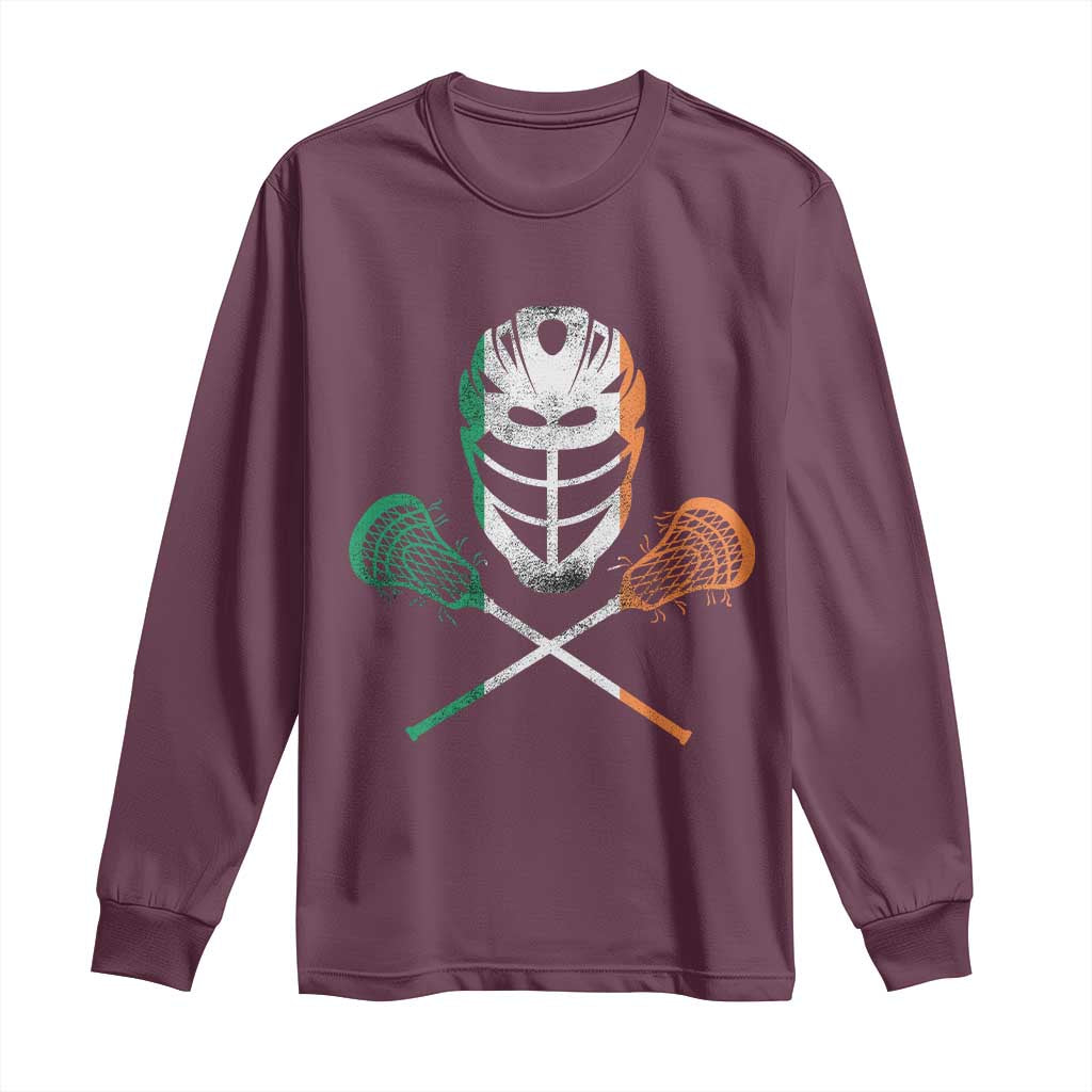 Ireland Lacrosse Long Sleeve Shirt Irish Flag Ireland TS10 Maroon Print Your Wear