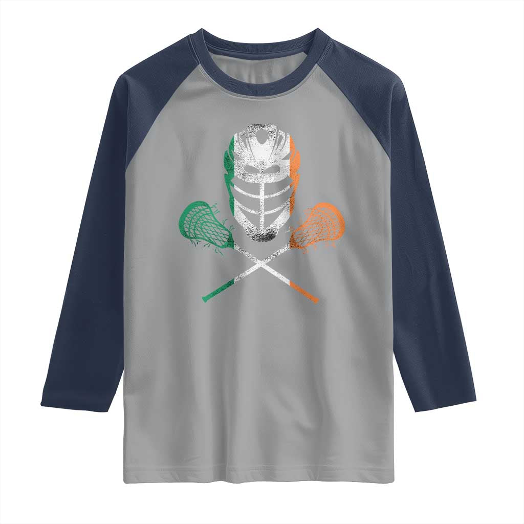 Ireland Lacrosse Raglan Shirt Irish Flag Ireland TS10 Sport Gray Navy Print Your Wear