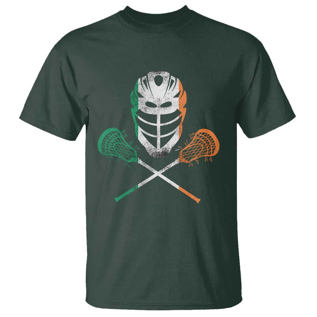 Ireland Lacrosse T Shirt Irish Flag Ireland TS10 Dark Forest Green Print Your Wear