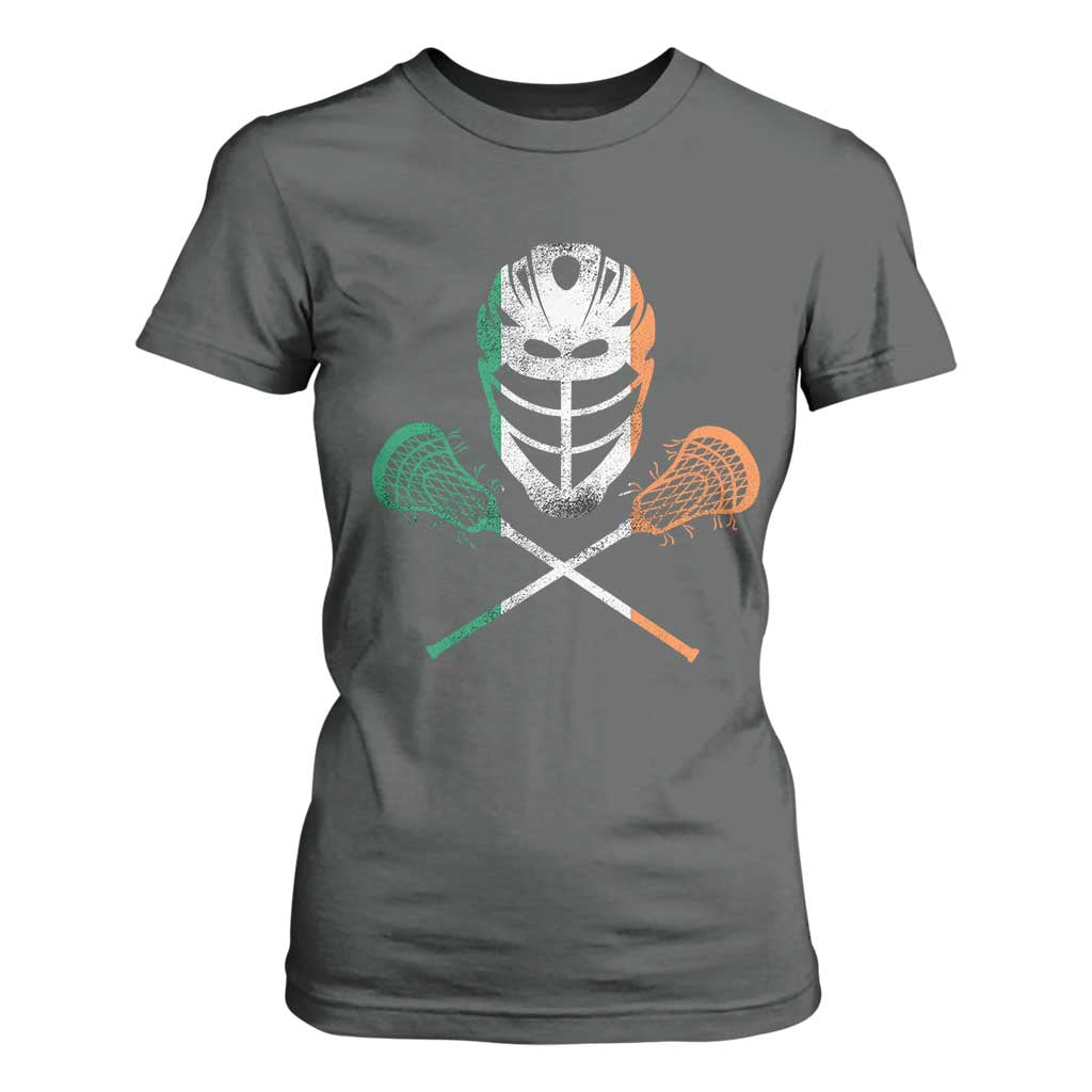 Ireland Lacrosse T Shirt For Women Irish Flag Ireland TS10 Dark Heather Print Your Wear