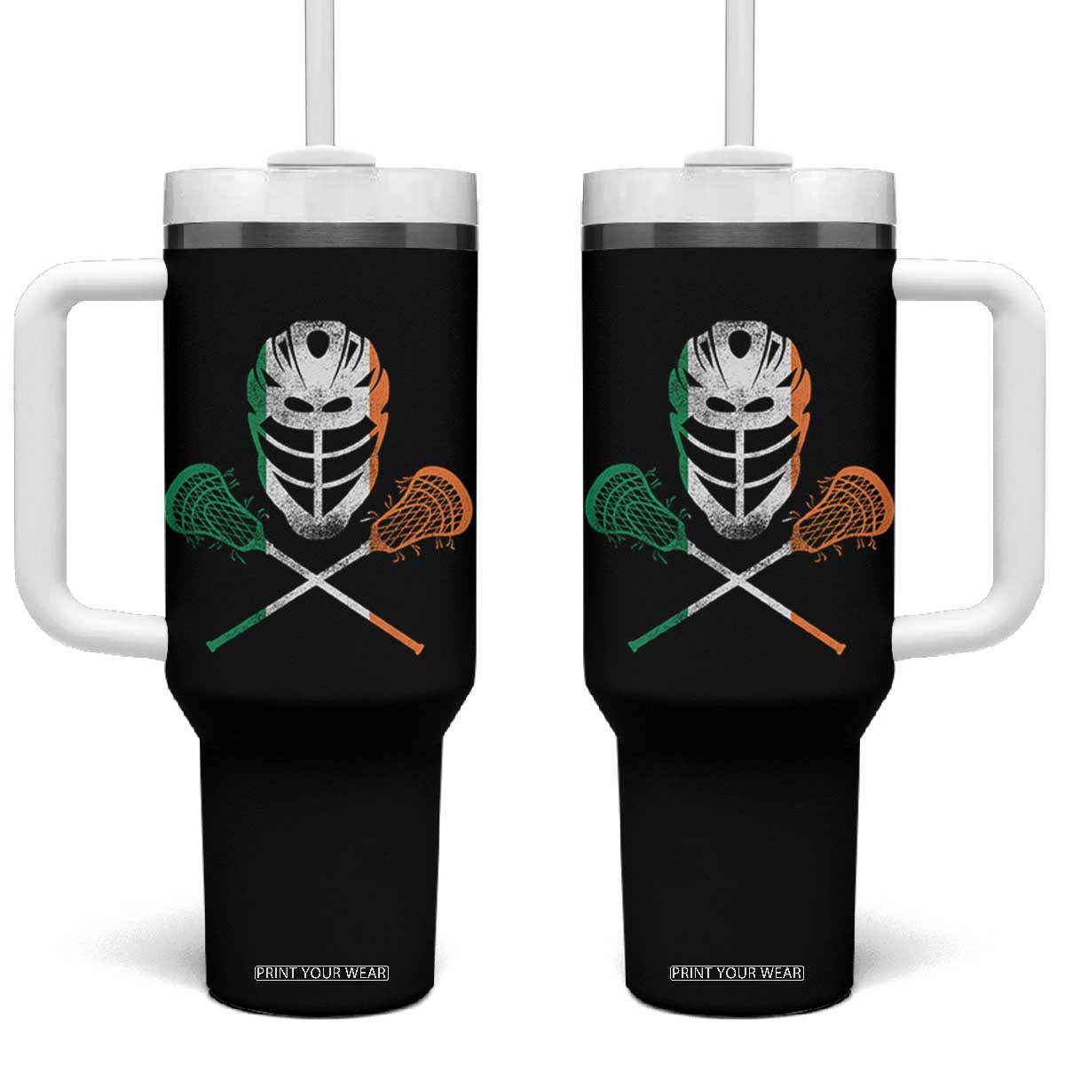Ireland Lacrosse Tumbler With Handle Irish Flag Ireland TS10 One Size: 40 oz Black Print Your Wear