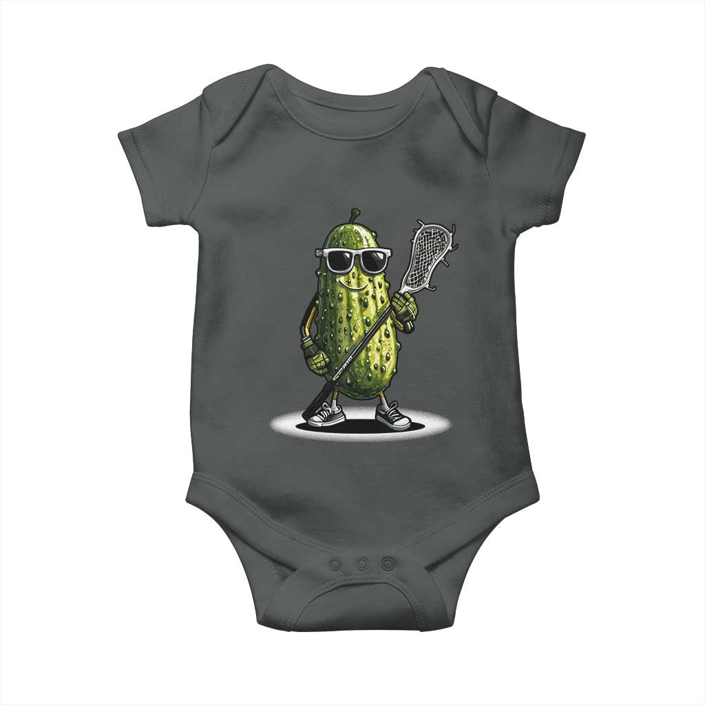 Funny Lacrosse Baby Onesie Pickle Playing Lax Lover Player TS10 Dark Heather Print Your Wear