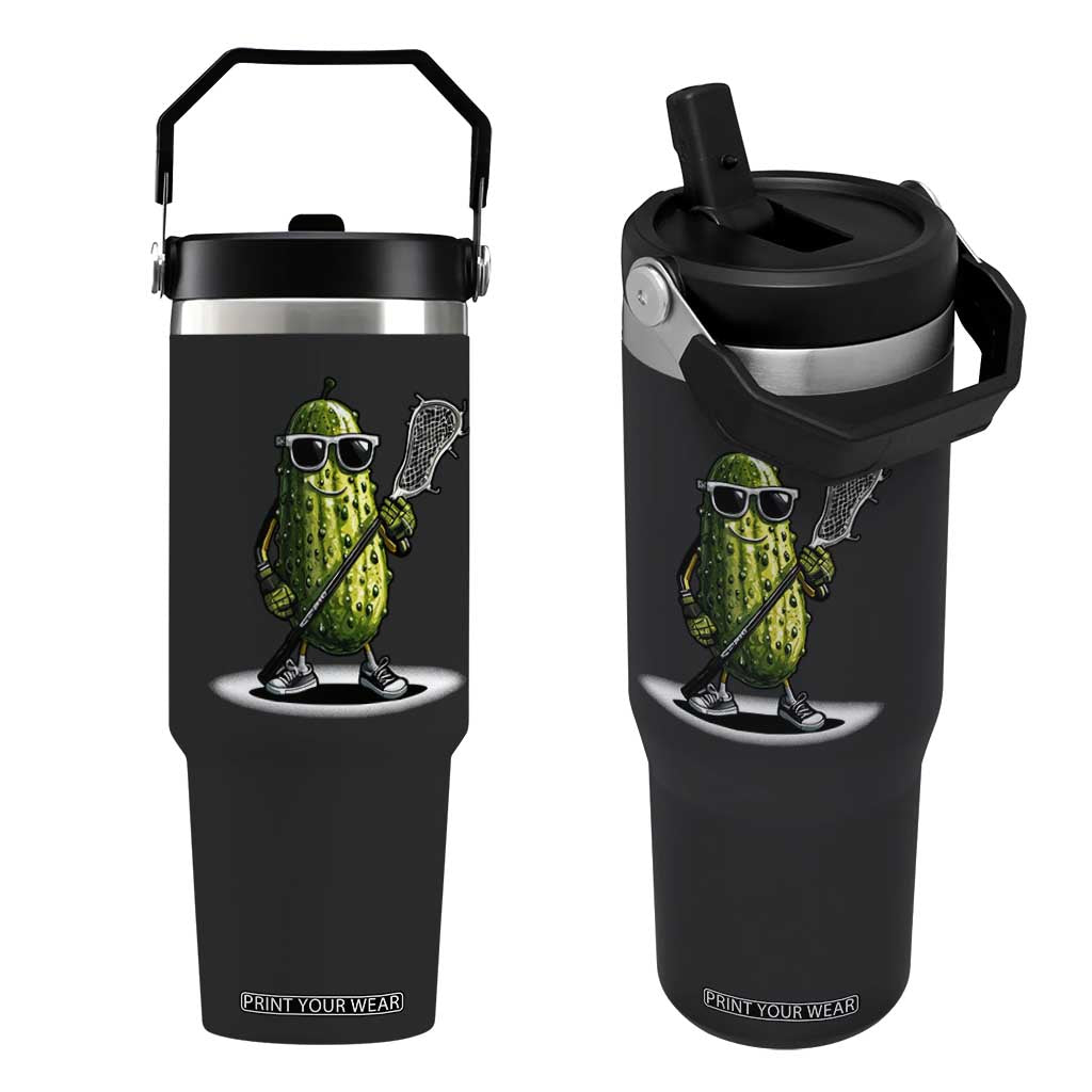 Funny Lacrosse Flip Straw Tumbler Pickle Playing Lax Lover Player - Print Your Wear