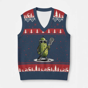 Funny Lacrosse V-Neck Knit Sweater Vest Pickle Playing Lax Lover Player TS10 Navy Red Print Your Wear