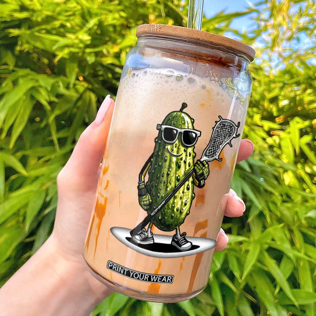 Funny Lacrosse Glass Can Pickle Playing Lax Lover Player - Print Your Wear
