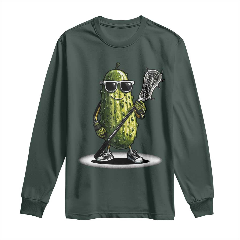 Funny Lacrosse Long Sleeve Shirt Pickle Playing Lax Lover Player TS10 Dark Forest Green Print Your Wear
