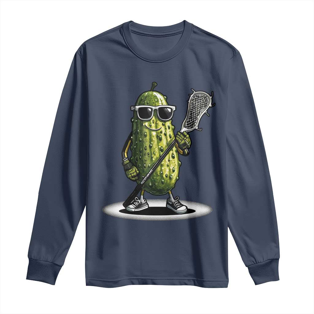 Funny Lacrosse Long Sleeve Shirt Pickle Playing Lax Lover Player TS10 Navy Print Your Wear