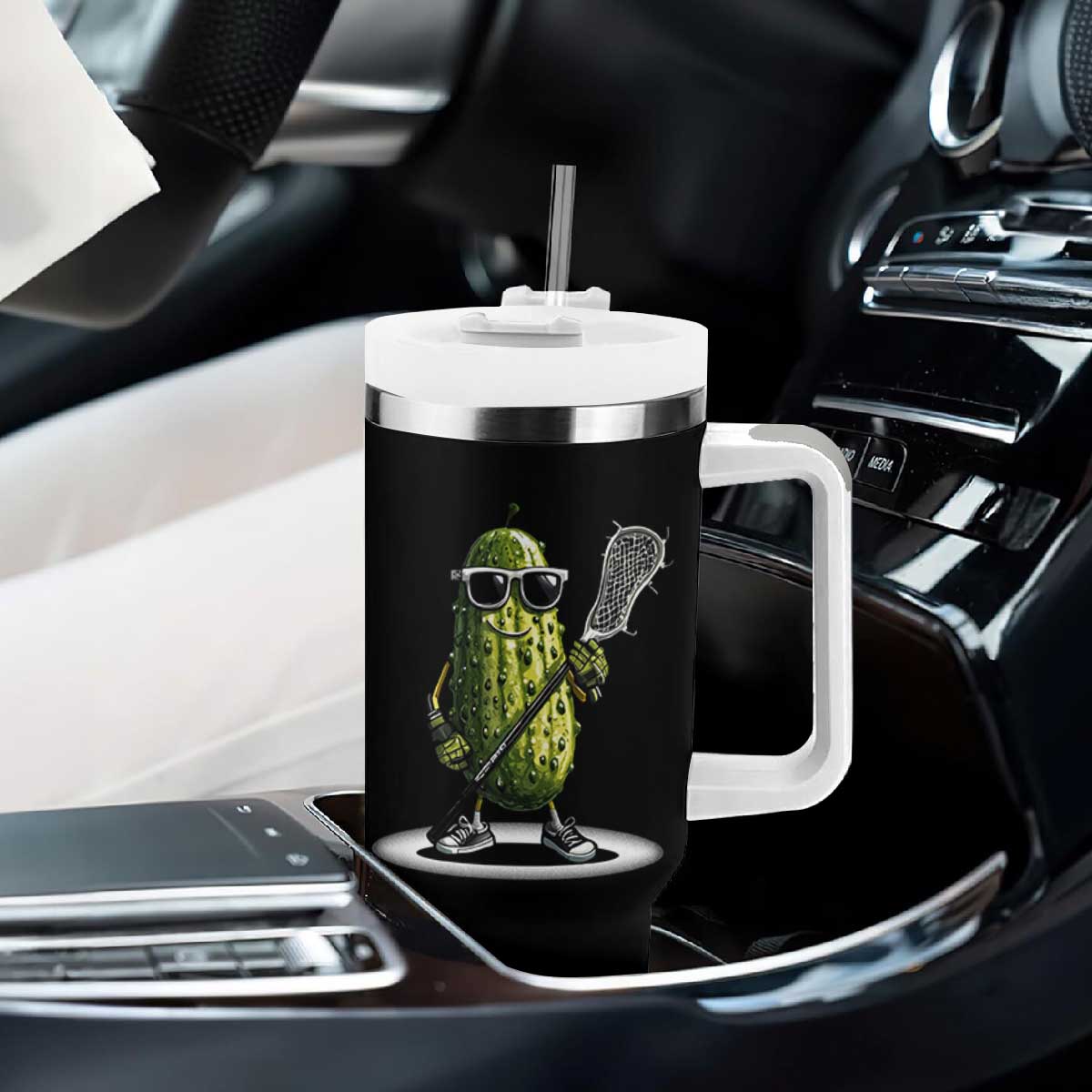 Funny Lacrosse Tumbler With Handle Pickle Playing Lax Lover Player TS10 Print Your Wear