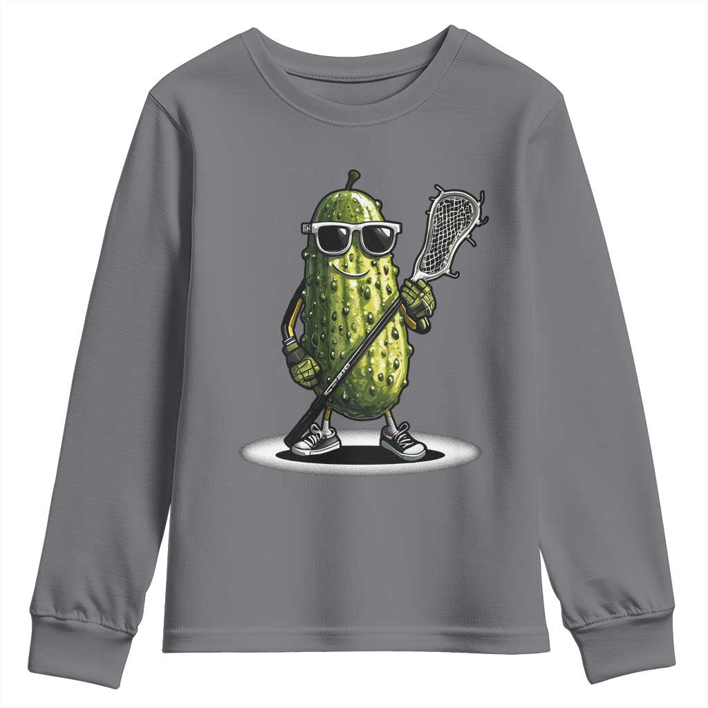 Funny Lacrosse Youth Sweatshirt Pickle Playing Lax Lover Player TS10 Charcoal Print Your Wear