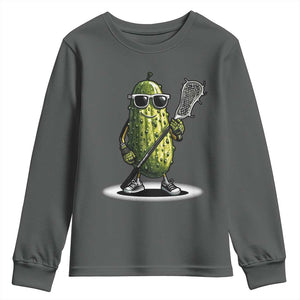 Funny Lacrosse Youth Sweatshirt Pickle Playing Lax Lover Player TS10 Dark Heather Print Your Wear