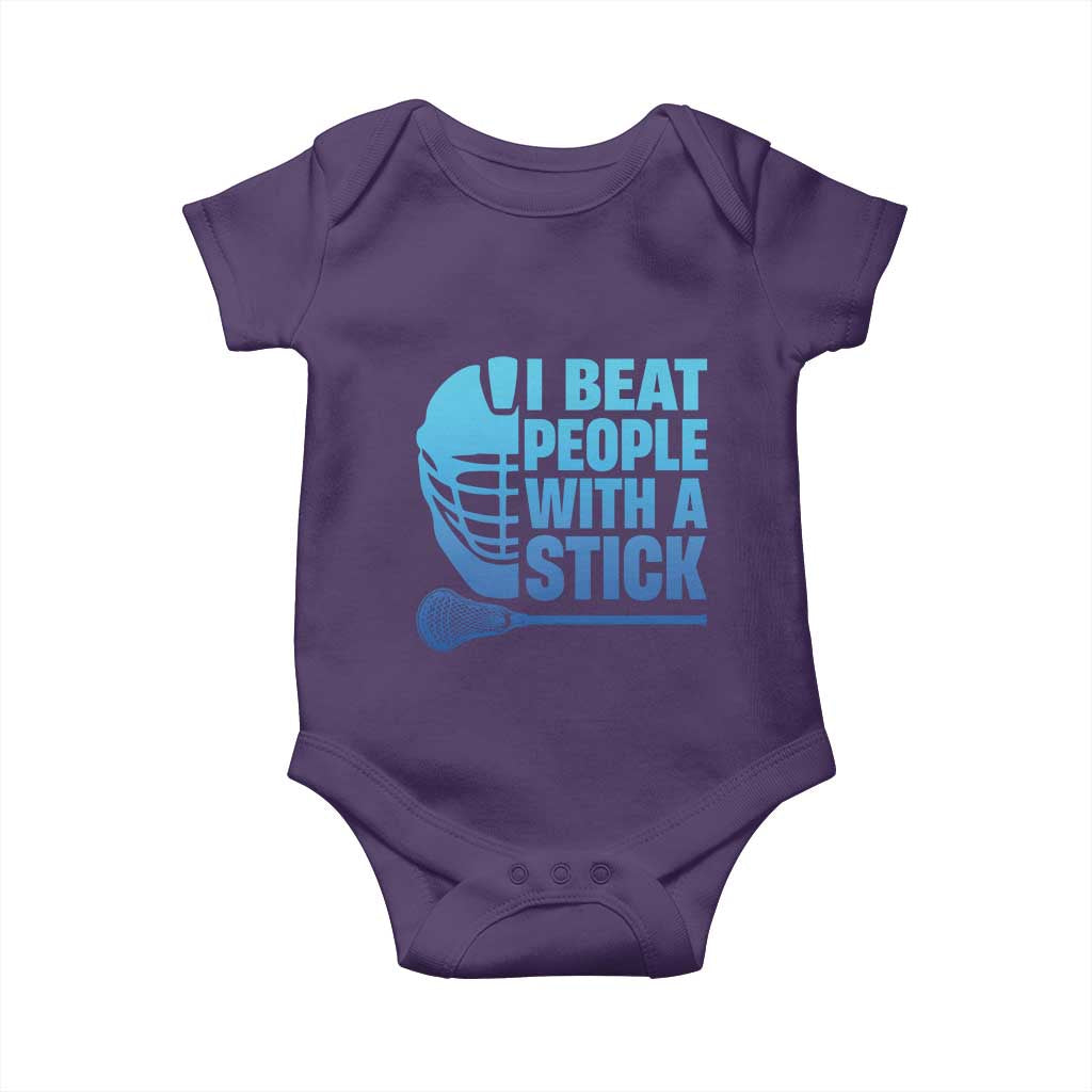 Funny Lacrosse Player Baby Onesie I Beat People With A Stick Funny Saying TS10 Purple Print Your Wear