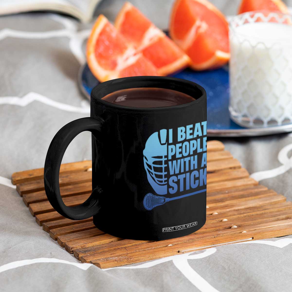 Funny Lacrosse Player Coffee Mug I Beat People With A Stick Funny Saying TS10 Print Your Wear