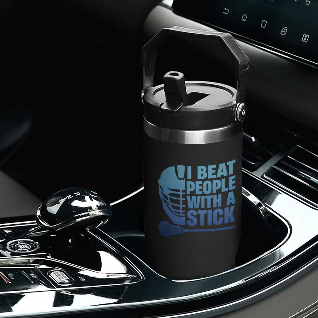 Funny Lacrosse Player Flip Straw Tumbler I Beat People With A Stick Funny Saying TS10 Print Your Wear