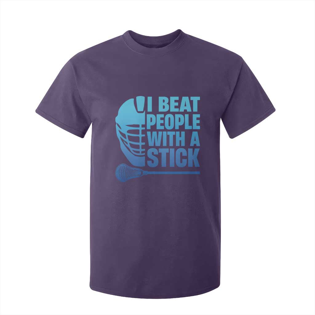 Funny Lacrosse Player T Shirt For Kid I Beat People With A Stick Funny Saying TS10 Purple Print Your Wear