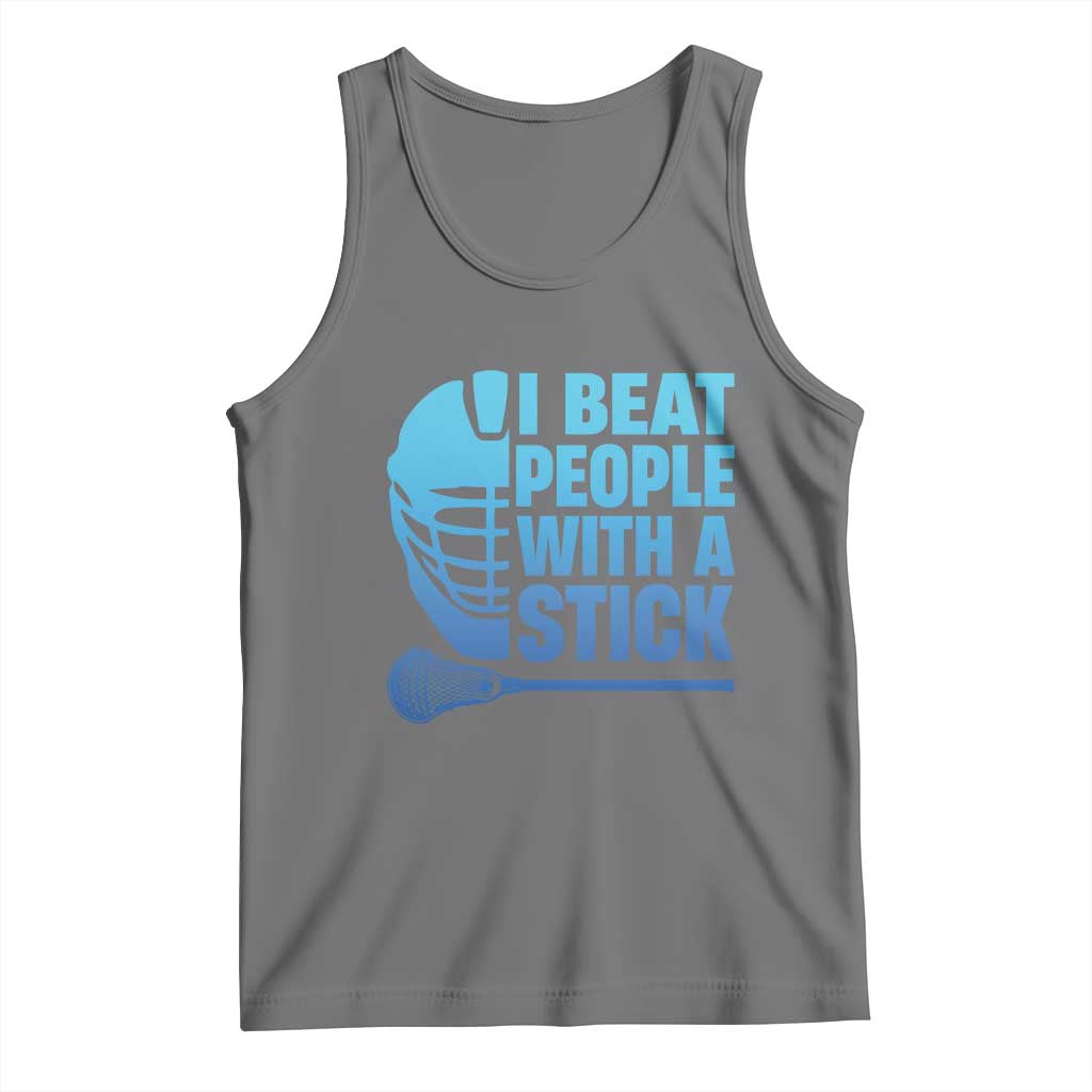 Funny Lacrosse Player Tank Top I Beat People With A Stick Funny Saying TS10 Black Heather Print Your Wear