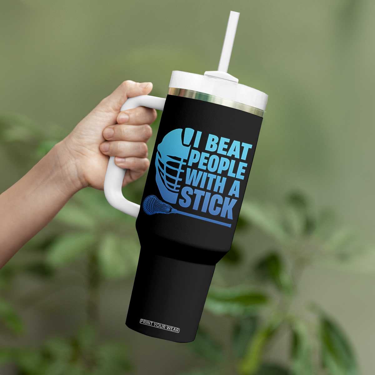 Funny Lacrosse Player Tumbler With Handle I Beat People With A Stick Funny Saying TS10 Print Your Wear