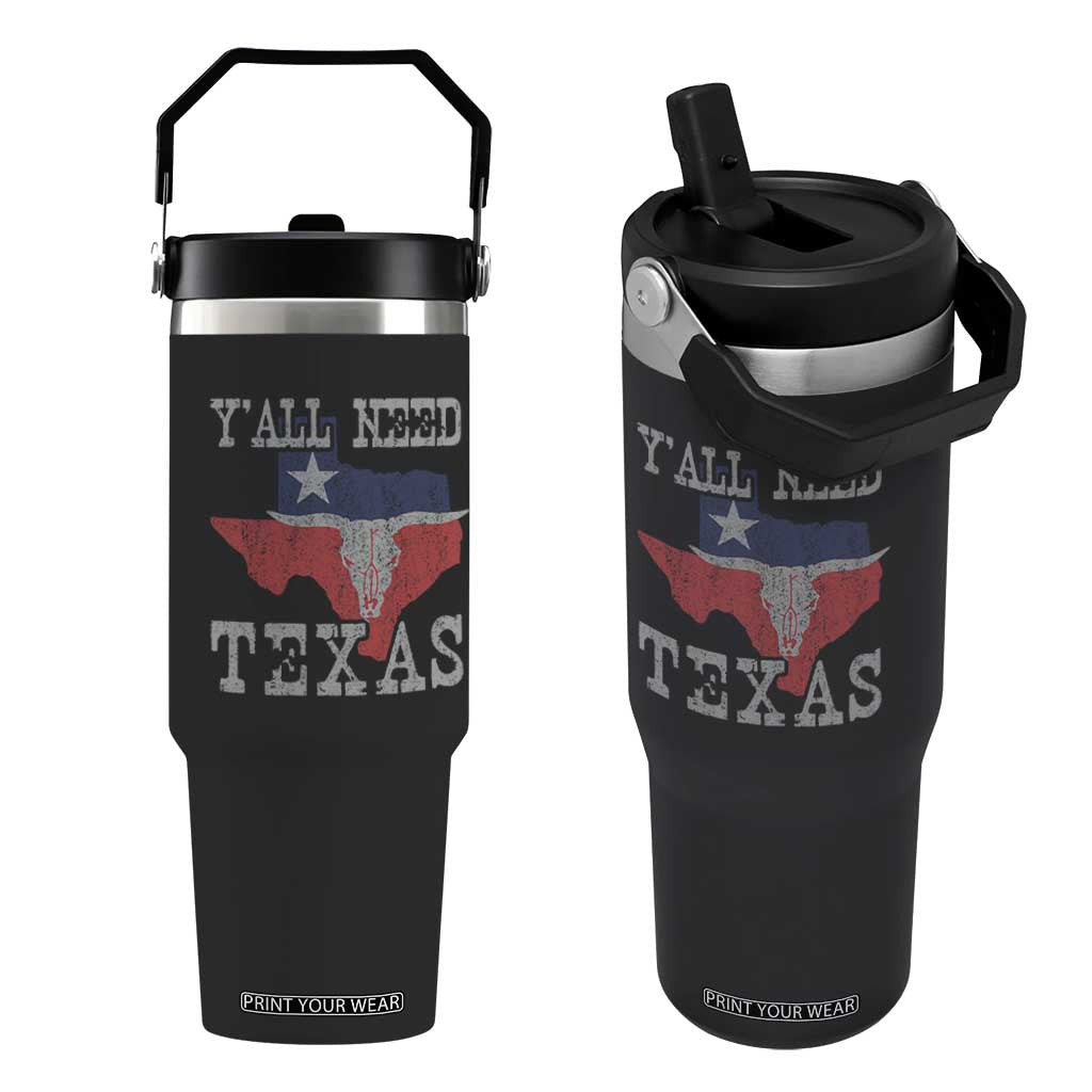 Yall Need Texas Flip Straw Tumbler State Map Vintage TS10 One Size: 30 oz Black Print Your Wear