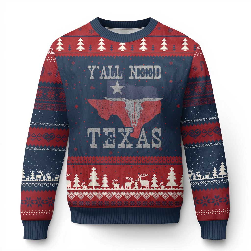 Yall Need Texas Ugly Christmas Sweater State Map Vintage TS10 Navy Red Print Your Wear