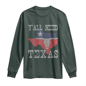 Yall Need Texas Long Sleeve Shirt State Map Vintage TS10 Dark Forest Green Print Your Wear