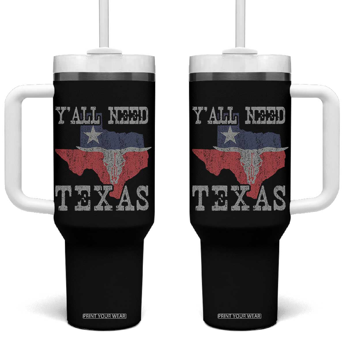 Yall Need Texas Tumbler With Handle State Map Vintage TS10 One Size: 40 oz Black Print Your Wear