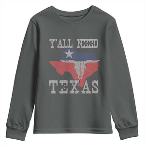 Yall Need Texas Youth Sweatshirt State Map Vintage TS10 Dark Heather Print Your Wear