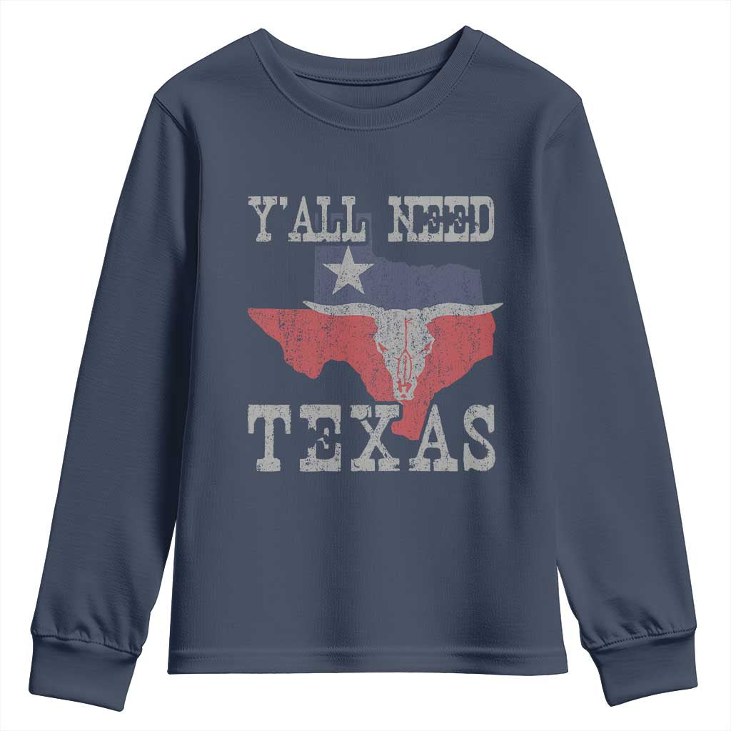 Yall Need Texas Youth Sweatshirt State Map Vintage TS10 Navy Print Your Wear