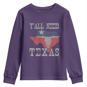 Yall Need Texas Youth Sweatshirt State Map Vintage TS10 Purple Print Your Wear