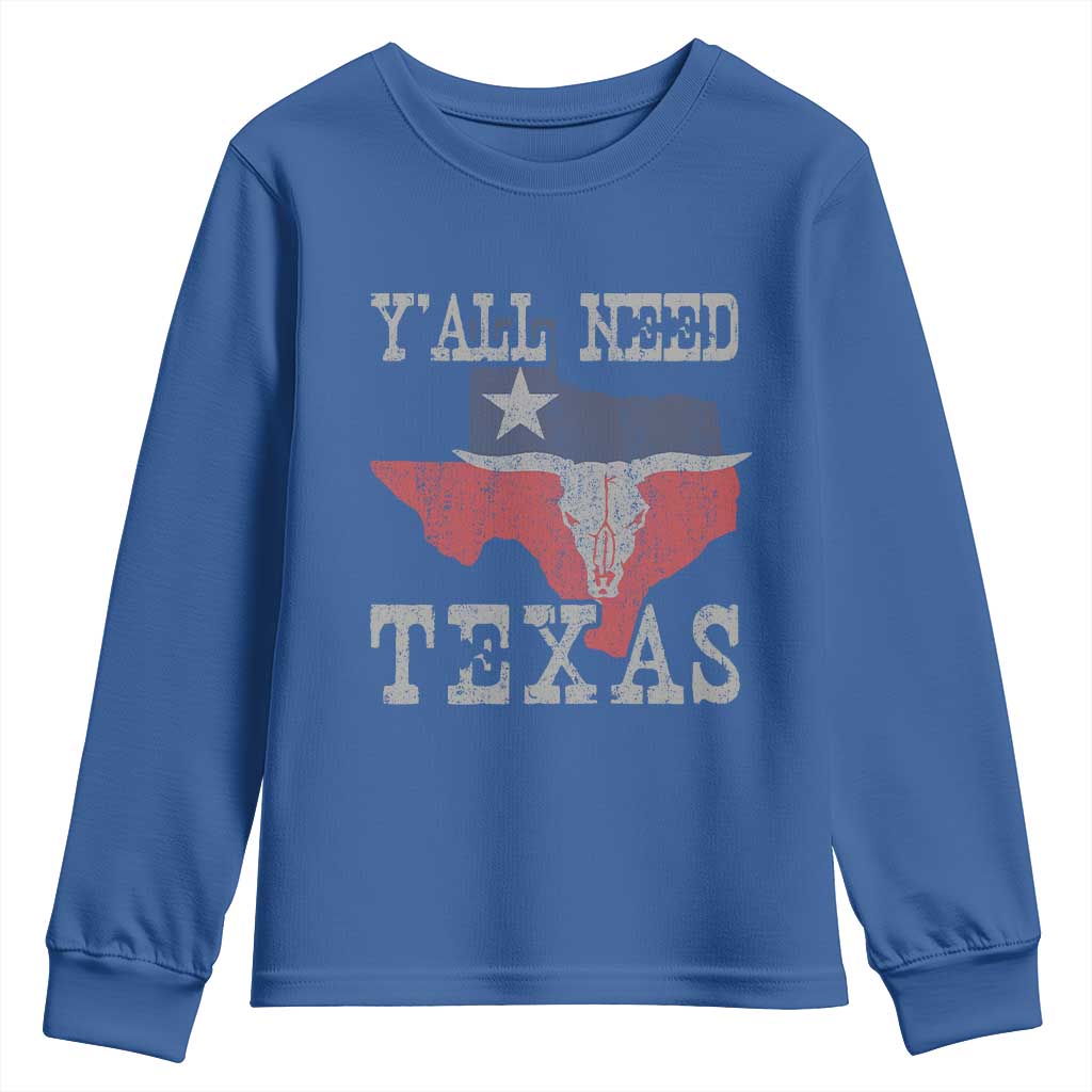 Yall Need Texas Youth Sweatshirt State Map Vintage TS10 Royal Blue Print Your Wear