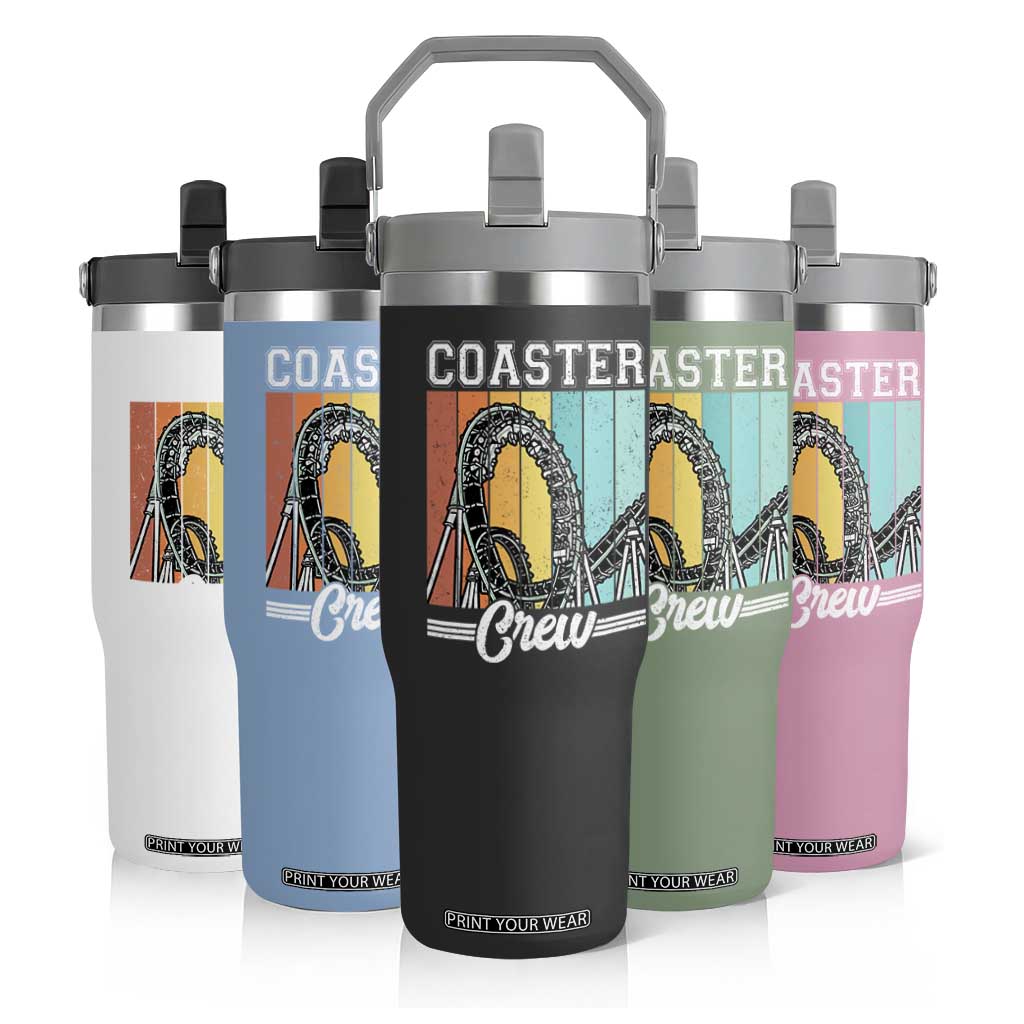 Vintage Rollercoaster Crew Flip Straw Tumbler Family Roller Coaster Amusement Park