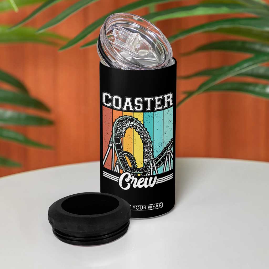 Vintage Rollercoaster Crew 4 in 1 Can Cooler Tumbler Family Roller Coaster Amusement Park