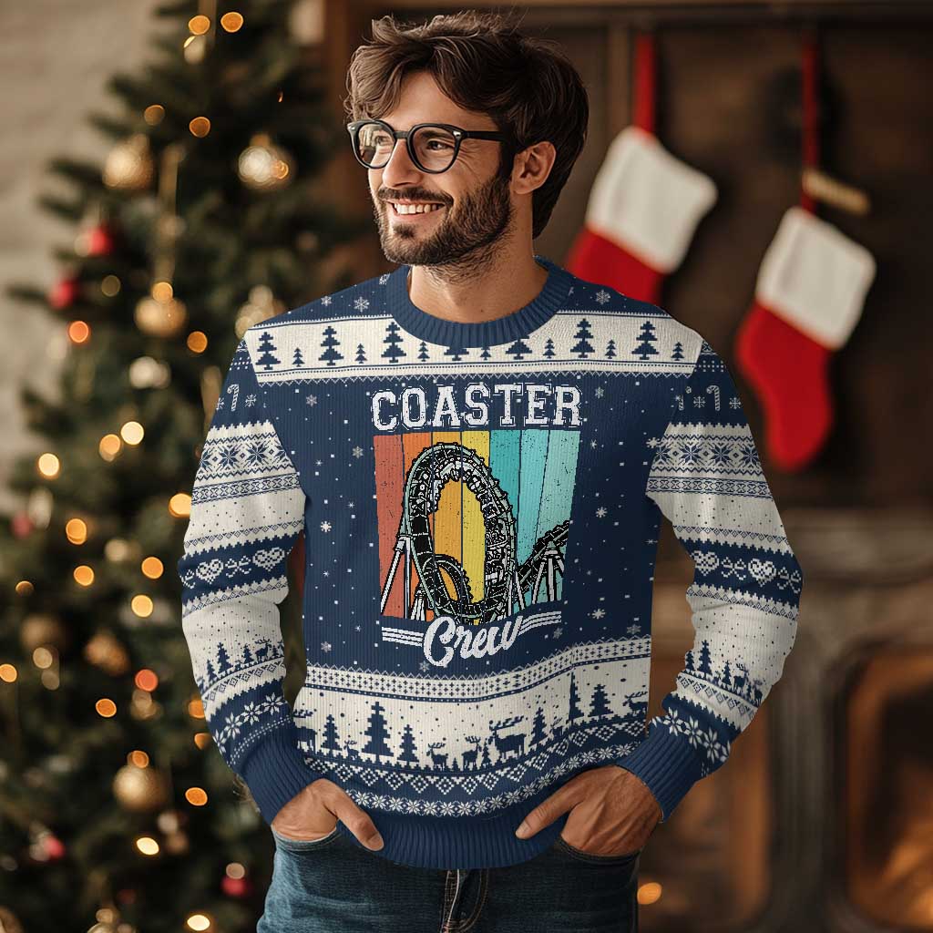 Vintage Rollercoaster Crew Ugly Christmas Sweater Family Roller Coaster Amusement Park