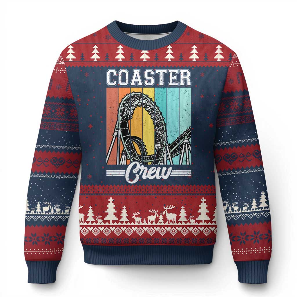 Vintage Rollercoaster Crew Ugly Christmas Sweater Family Roller Coaster Amusement Park TS10 Navy Red Print Your Wear