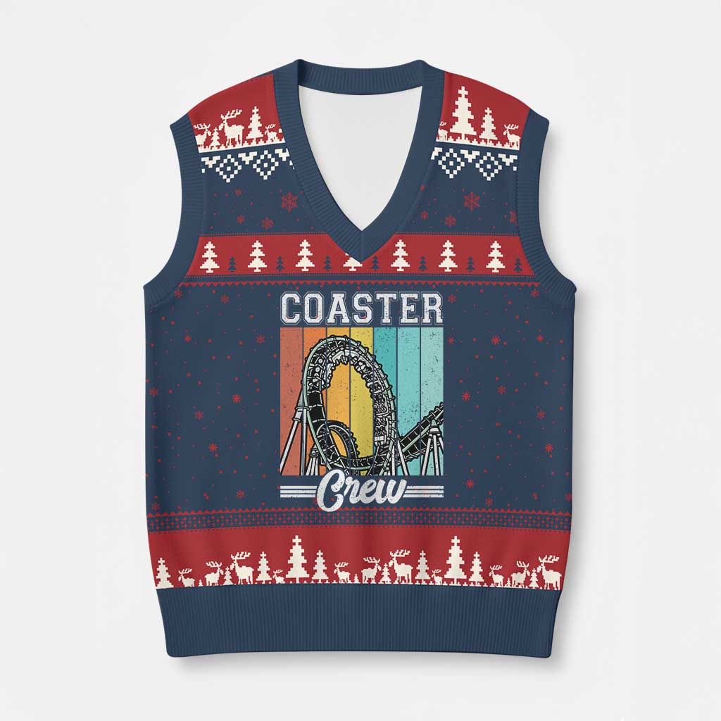 Vintage Rollercoaster Crew V-Neck Knit Sweater Vest Family Roller Coaster Amusement Park TS10 Navy Red Print Your Wear