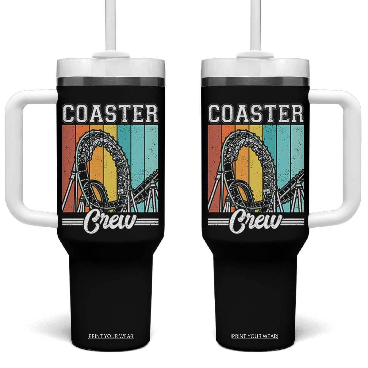 Vintage Rollercoaster Crew Tumbler With Handle Family Roller Coaster Amusement Park TS10 One Size: 40 oz Black Print Your Wear