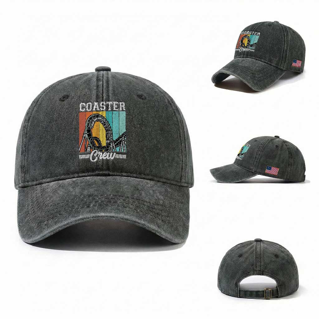 Vintage Rollercoaster Crew Washed Cotton Baseball Cap Family Roller Coaster Amusement Park