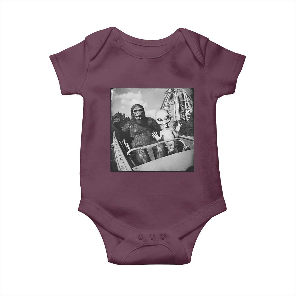 Funny Bigfoot Alien Baby Onesie Sasquatch UFO Coaster TS10 Maroon Print Your Wear