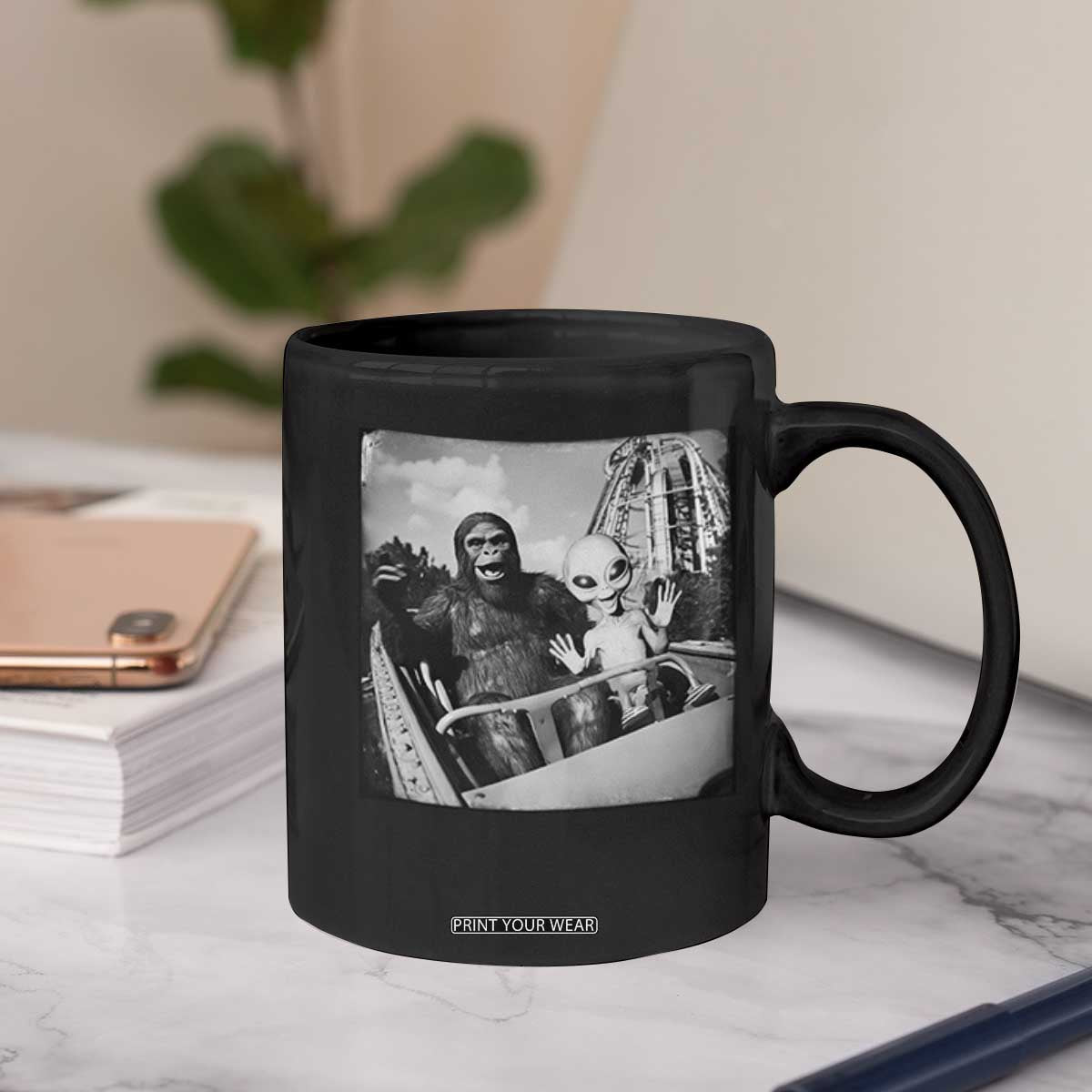 Funny Bigfoot Alien Coffee Mug Sasquatch UFO Coaster TS10 Print Your Wear