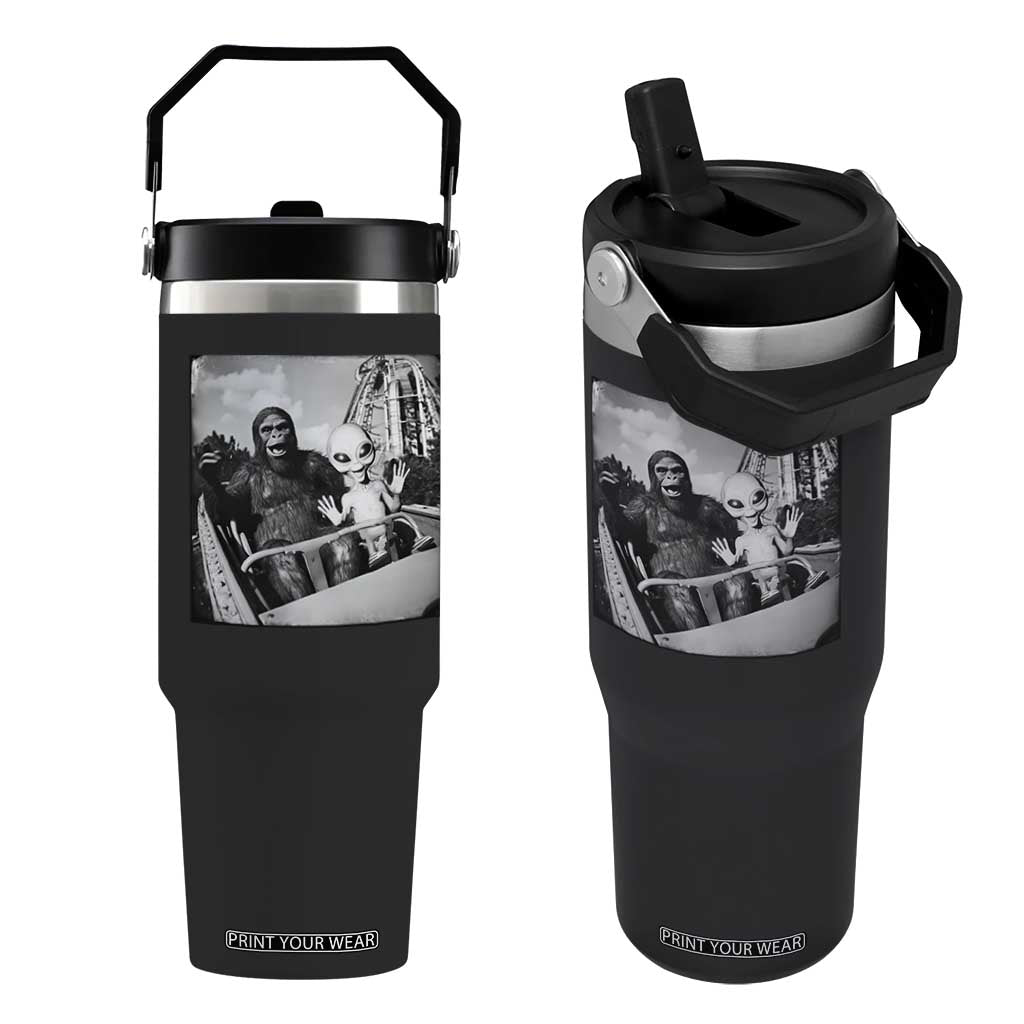 Funny Bigfoot Alien Flip Straw Tumbler Sasquatch UFO Coaster TS10 One Size: 30 oz Black Print Your Wear