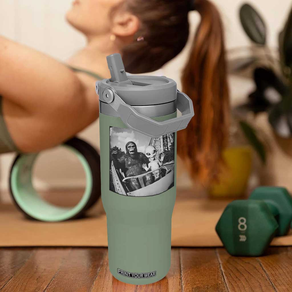 Funny Bigfoot Alien Flip Straw Tumbler Sasquatch UFO Coaster TS10 One Size: 30 oz Moss Green Print Your Wear
