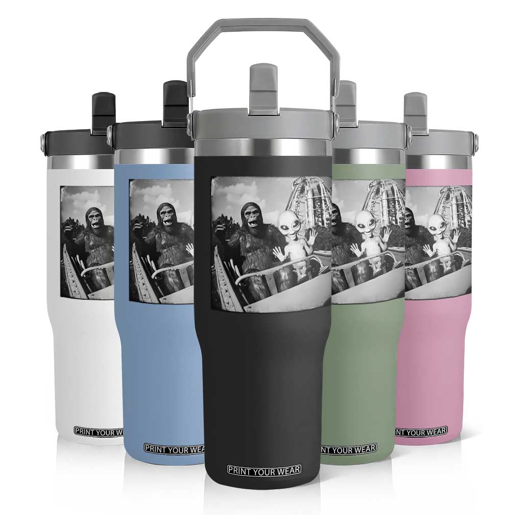 Funny Bigfoot Alien Flip Straw Tumbler Sasquatch UFO Coaster TS10 Print Your Wear