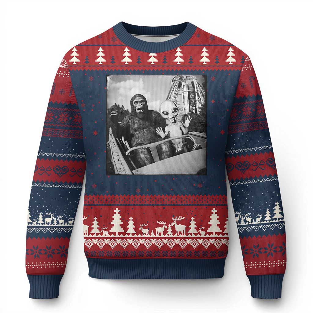 Funny Bigfoot Alien Ugly Christmas Sweater Sasquatch UFO Coaster TS10 Navy Red Print Your Wear