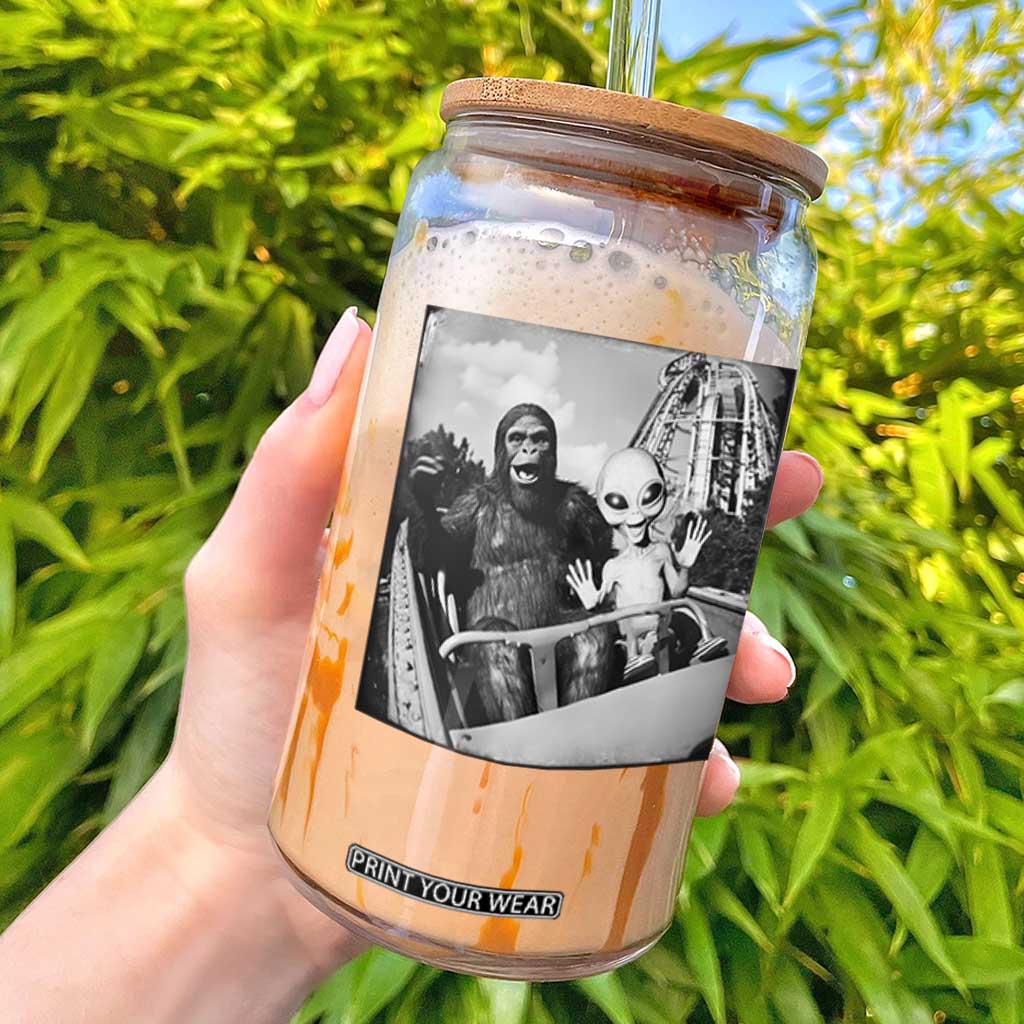 Funny Bigfoot Alien Glass Can Sasquatch UFO Coaster TS10 Black Print Your Wear