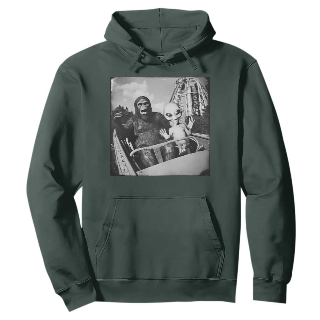 Funny Bigfoot Alien Hoodie Sasquatch UFO Coaster TS10 Dark Forest Green Print Your Wear