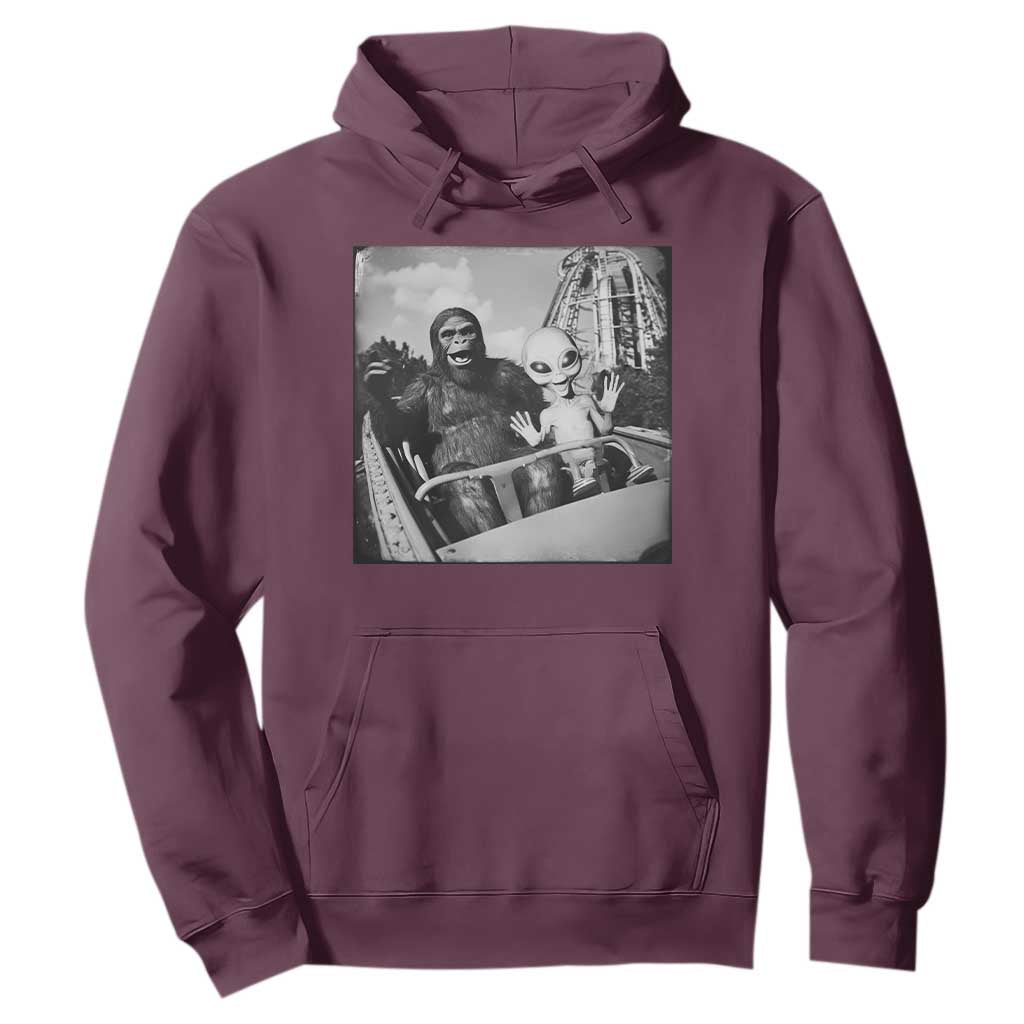 Funny Bigfoot Alien Hoodie Sasquatch UFO Coaster TS10 Maroon Print Your Wear