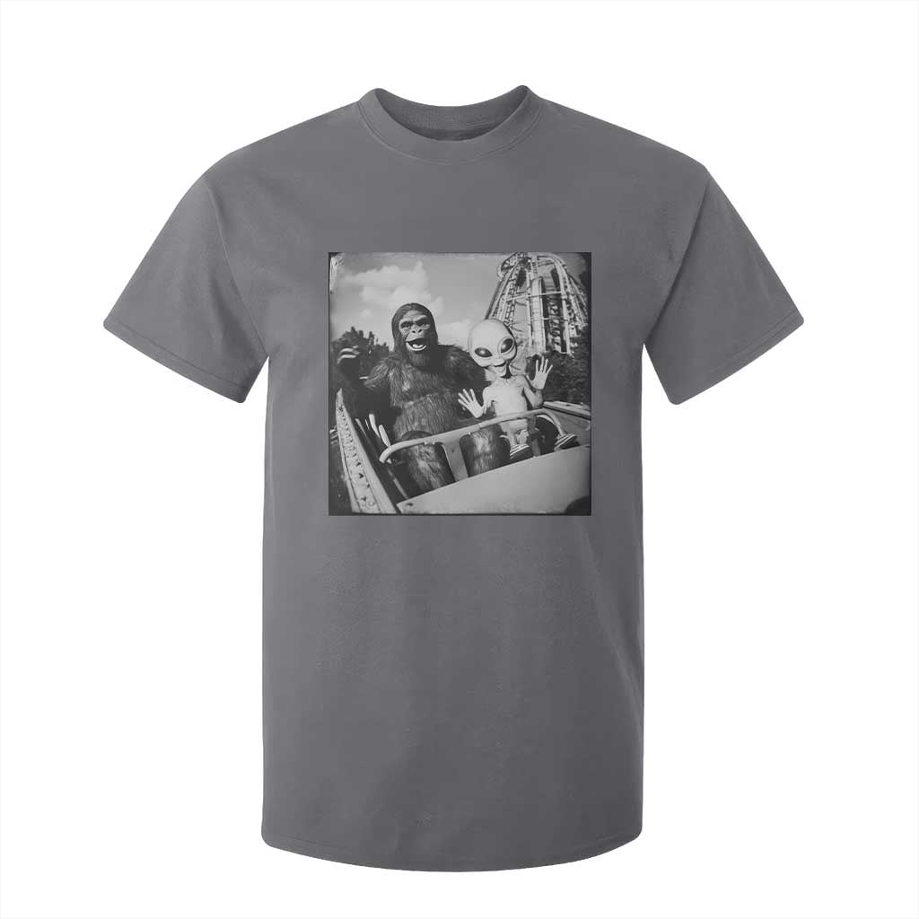 Funny Bigfoot Alien T Shirt For Kid Sasquatch UFO Coaster TS10 Charcoal Print Your Wear