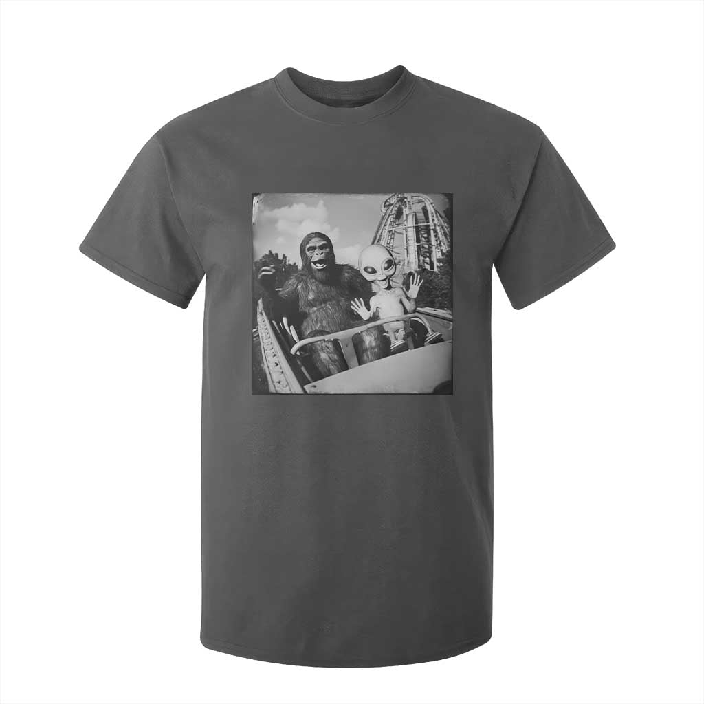 Funny Bigfoot Alien T Shirt For Kid Sasquatch UFO Coaster TS10 Dark Heather Print Your Wear