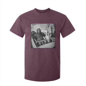 Funny Bigfoot Alien T Shirt For Kid Sasquatch UFO Coaster TS10 Maroon Print Your Wear