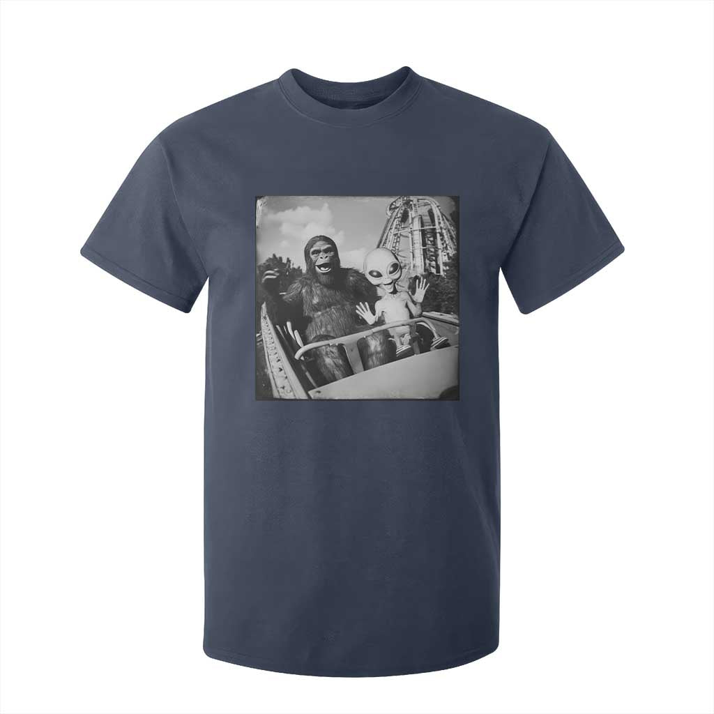 Funny Bigfoot Alien T Shirt For Kid Sasquatch UFO Coaster TS10 Navy Print Your Wear